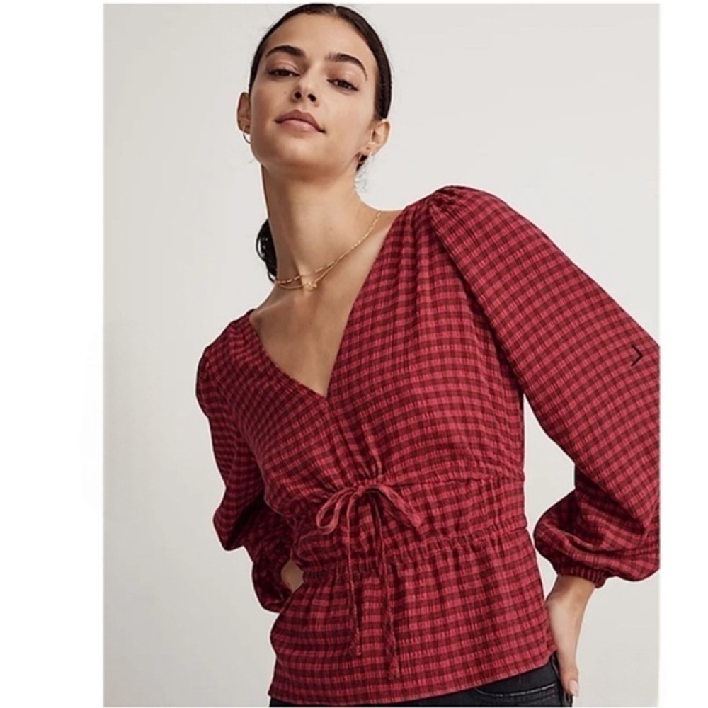 Madewell New!! Saffi Check Tie Front Cute Top